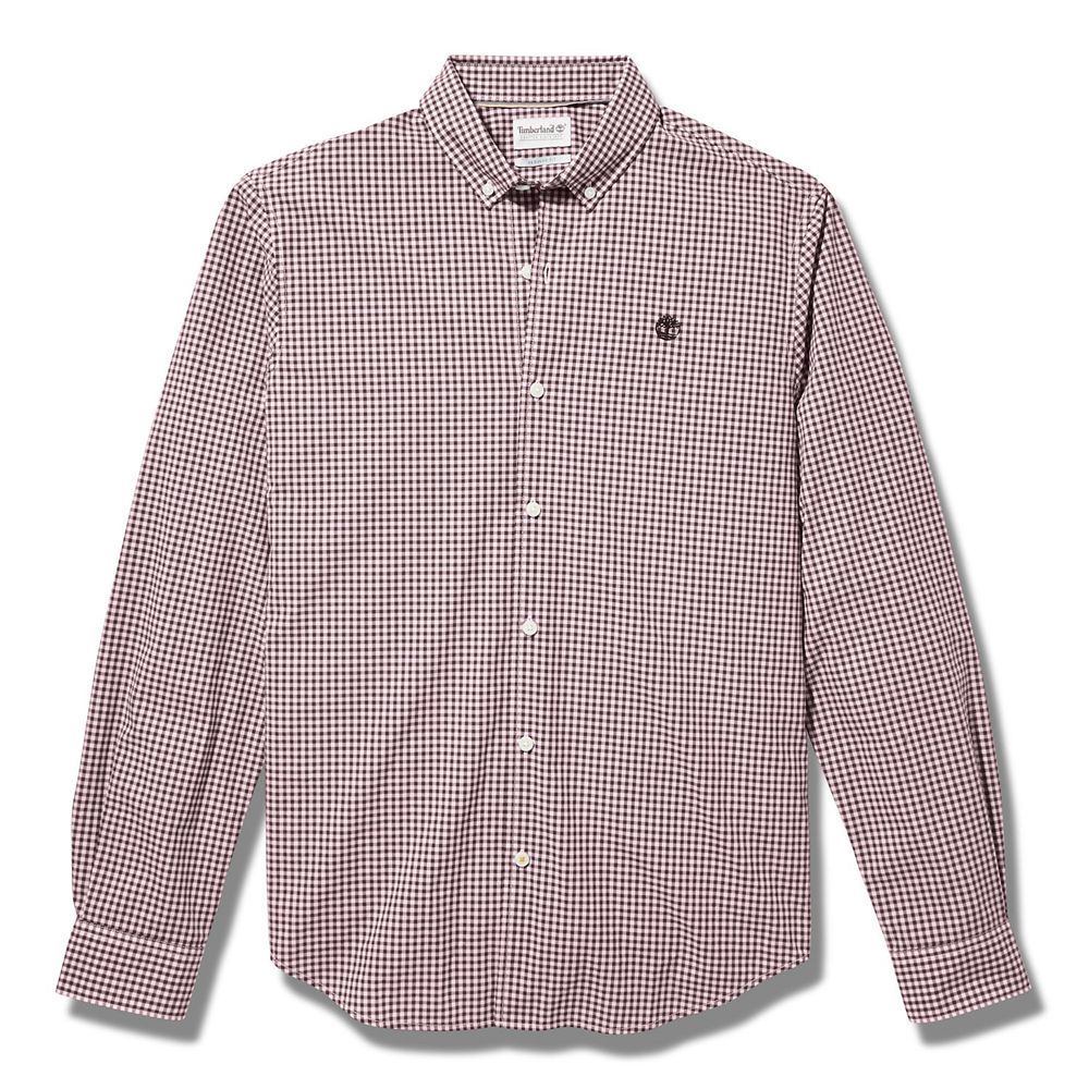 Timberland Πουκαμισα Ανδρικα Ροζ - Suncook River Long-Sleeve Poplin Gingham - Greece 9360458-AZ